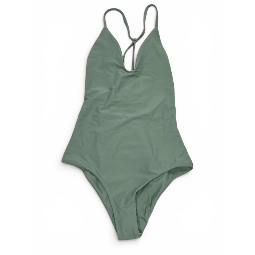 Jade Swim All In One Piece Swimsuit Sage Olive Green V-Neck‎ Multi  Small